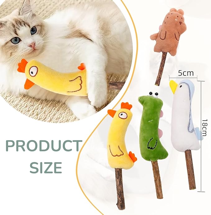 4-Piece Catnip Toys with Valerian Stick Catnip Toys with Various Cute Animal Styles, Plush Cat Toys for Indoor Cats, Cat Chew Toys Kitten Toys-Mewly Pet