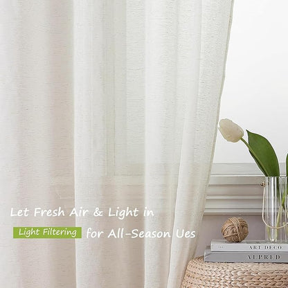 Aiyufeng Linen Sheer Curtains 63 Inch Length 2 Panels for Living Room, Farmhouse Light Filtering Voile Linen Drapes for Bedroom, Patio, Sliding Door, Each 40" W x 63" L