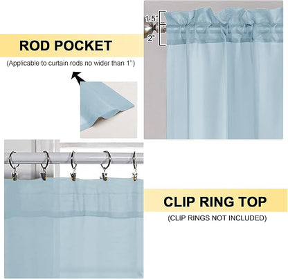 OVZME Sky Blue Sheer Curtains 84 Inches Long 2 Panels - Soft Light Filtering Window Sheer Panels for Living Room/Bedroom, Top Dual Rod Pocket, 1 Pair, Each 42Wx84L Inches