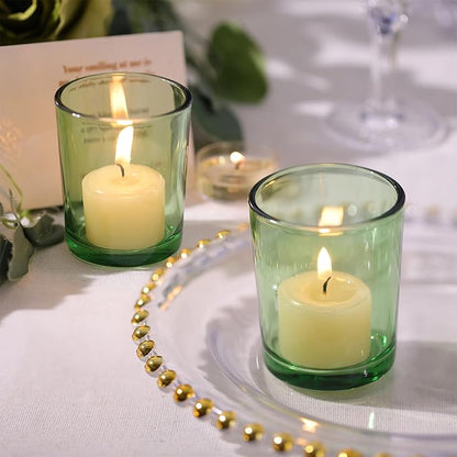 LETINE Green Glass Votive Candle Holders Set of 36 - Tealight Candle Holders for Spring & Summer Wedding and Christmas Centerpieces - Ideal Candle Jars for Making Candles