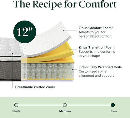 ZINUS 12 Inch Support Plus Pocket Spring Hybrid Mattress, Full, Strong Coils for Durable Support, Pocket Innersprings for Motion Isolation, Mattress in A Box