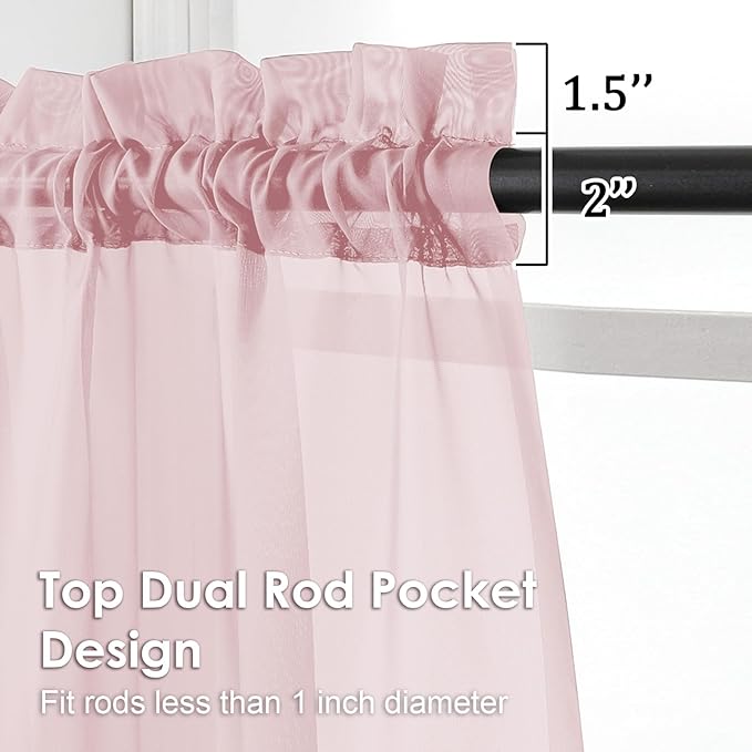 OVZME Blush Pink Sheer Curtains 90 Inches Long 2 Panels - Soft Light Filtering Window Sheer Panels for Living Room/Bedroom, Top Dual Rod Pocket, 1 Pair, Each 42Wx90L Inches
