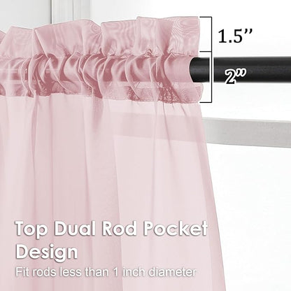 OVZME Blush Pink Sheer Curtains 90 Inches Long 2 Panels - Soft Light Filtering Window Sheer Panels for Living Room/Bedroom, Top Dual Rod Pocket, 1 Pair, Each 42Wx90L Inches