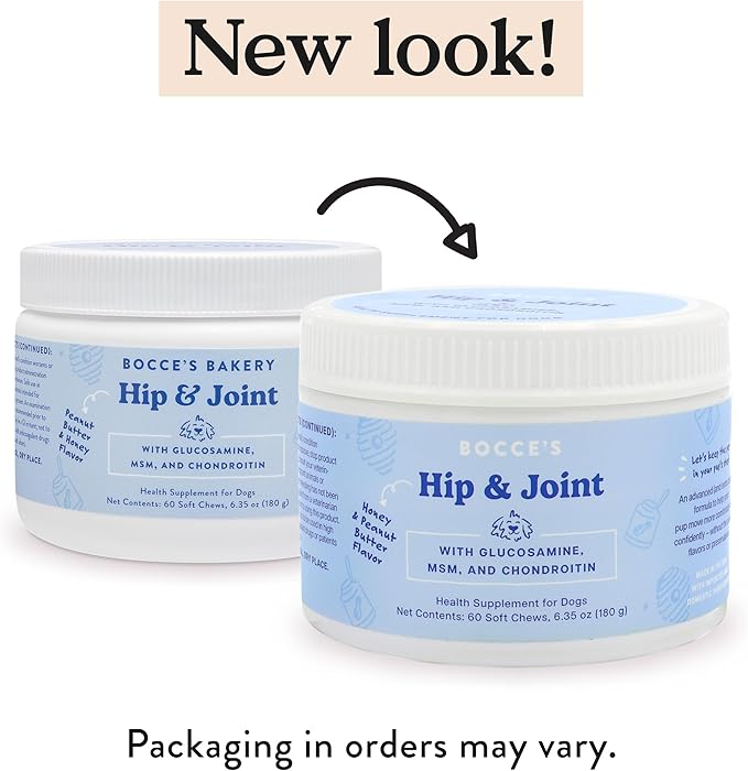 Bocce's Bakery Hip & Joint Supplement for Dogs, Daily Chews Made in The USA with Glucosamine, MSM, and Chondroitin, Supports Healthy Joints, Peanut Butter & Honey, 60 ct-Mewly Pet
