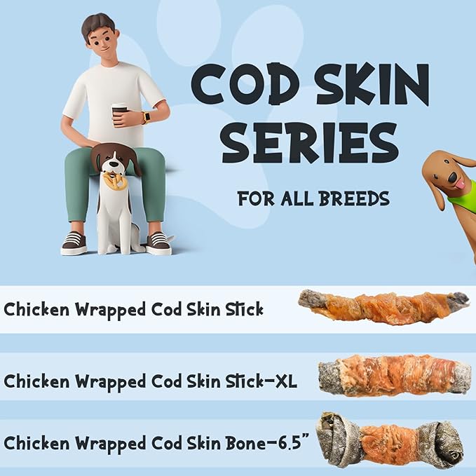 ASMPET Dog Treats Chews, Chicken Wrapped Cod Skin Knotted Bones Rawhide-Free & Grain-Free for Small Medium Large Breeds-Mewly Pet