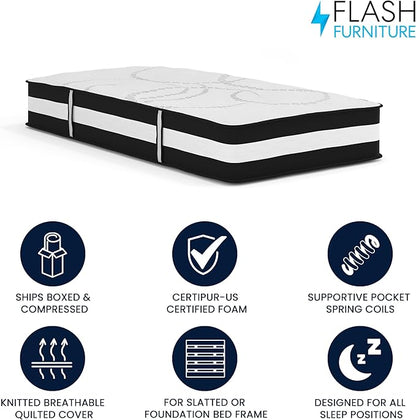Flash Furniture Capri Comfortable Sleep 12" Hybrid Pocket Spring and Foam Mattress in a Box, Foam Pocket Spring Hybrid Mattress for Pressure Relief, Twin