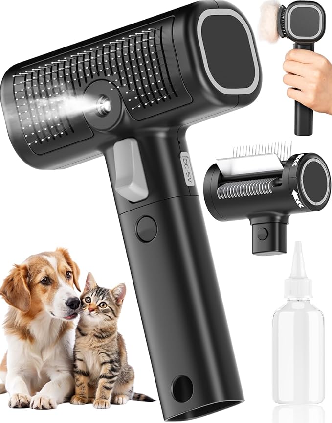 5-in-1 Cat Hair Brush & Gromming Rakes, Cat Steam Comb for Long or Short Haired Indoor Cats, Dog Hair Spritz Comb for Deshedding and Untangling, Pet Brush for Dog Kitten Rabbit Massage-Mewly Pet