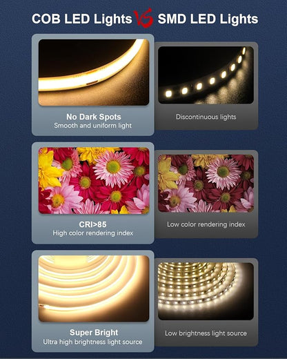 ALITOVE 32.8ft COB LED Lights for Bedroom with Remote Warm White 3000K Dimmable LED Strip Lights CRI90+ High Density 3200LEDs Flexible 24V LED Tape Light for Cabinet Home Indoor Lighting Decoration