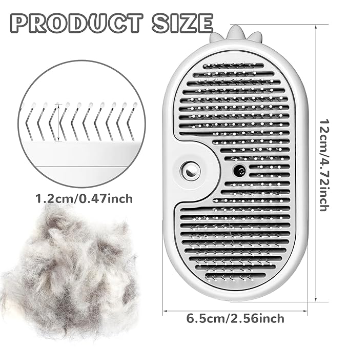 3-in-1 Rechargeable Steam Brush for Cats & Dogs - Anti-Static Spray Pet Grooming Brush with Warm Mist Massage, Hair Shedding Control, Detangling Comb & Cleaning Tool for Effective Deshedding-Mewly Pet