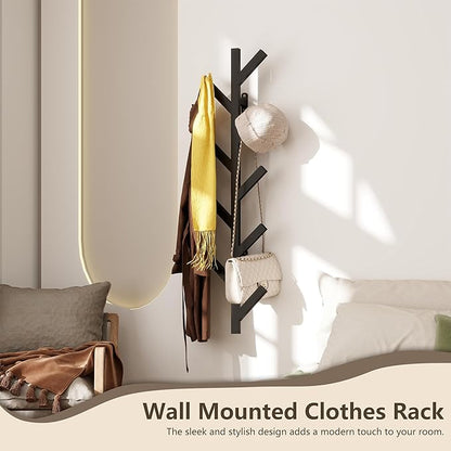Vlush Wall Mounted Metal Coat Rack with 9 Hooks Modern Minimalist & Upright Coat Rack for Hanging Clothes, Hats, Hanging Bags and Scarves Entrance Wall Iron Coat Racks (Black)