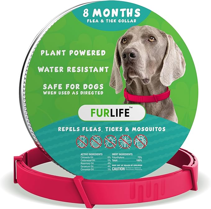 FurLife Flea and Tick Collar for Dogs – Waterproof Red Dog Collar, Pet Supplies for Tick and Flea Prevention for Dogs, Safe for All Breeds-Mewly Pet