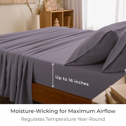Mellanni Queen Sheets Set - 4 PC Iconic Collection Bedding - Hotel Luxury, Extra Soft, Cooling Bed Sheets - Wrinkle, Fade, Stain Resistant (Queen, Hazy Lilac)