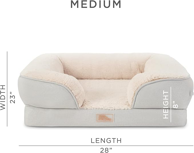 TOWN & COUNTRY EVERYDAY CuddleTown Comfy Solid Bolster Sofa Pet Bed, Supportive & Calming Egg Crate Foam, Non-Slip Bottom, Machine Washable Cover, Grey, Medium 28"x23"x8"-Mewly Pet