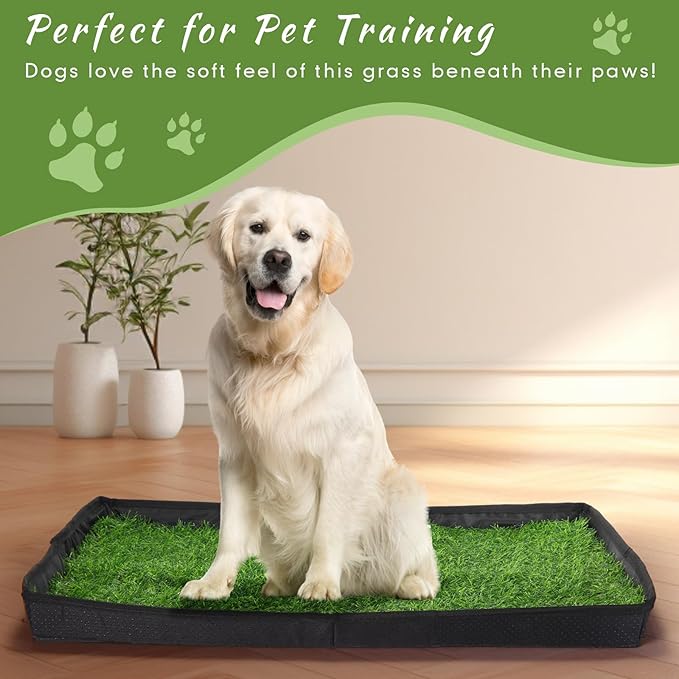 35'' x 22.6'' Dog Grass Pad Large Patch Potty with 2 Artificial Dog Grass Washable Puppy Pee Pad Foldable Dog Litter Box Indoor Outdoor Dog Potty Portable Pet Loo for Travel Balcony-Mewly Pet