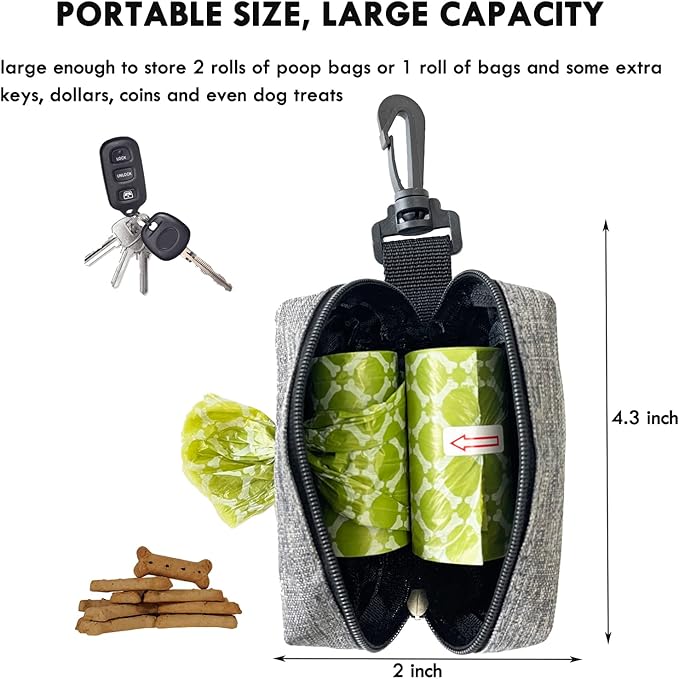 (2 Pack) Dog Poop Bag Holder for Leash,Doggie Waste Bag Dispenser Small Doggy Poop Bag Zipper Pouch with Carabiner Clip, Leash Attachment Holder for Pet Puppy Poop Bags-Mewly Pet