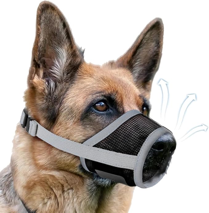 Dog Muzzle, Soft Air Mesh Muzzle for Small Medium Large Dogs Anti Biting Barking Chewing, Breathable Drinkable Adjustable Loop Pets Muzzle for German Shepherd Husky Labrador Retriever (Grey,XL)-Mewly Pet
