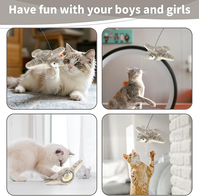 Cat Toys, Flapping Bird Cat Toy(No Flying), Interactive Catnip Toy with Springs & Catnip Bags, Chirping Noise Rechargeable Moving Wings Dog Cat Kitten Toys, Flappy Flying Pets Toy for Indoor-Mewly Pet