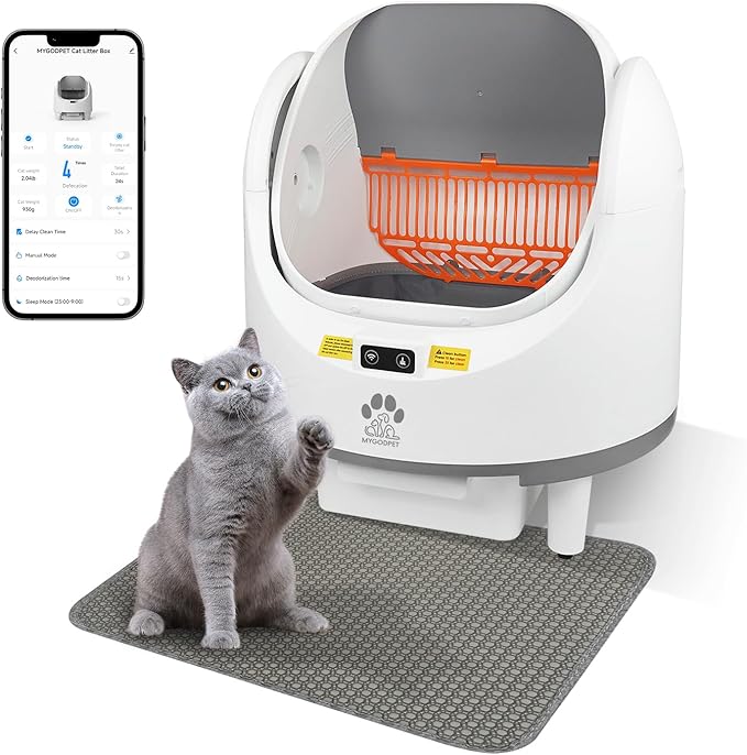 Self Cleaning Cat Litter Box, Automatic Cat Litter Box for Multiple Cats, Open-Top Design with Safety Protection, Smart Health Monitor, Smart App Control, Odor-Free-Mewly Pet