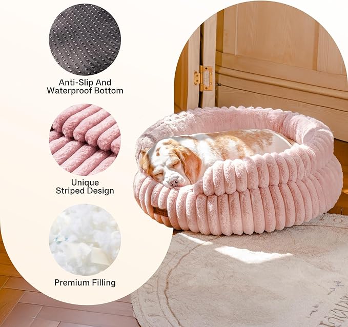 MEWOOFUN Dog Bed for Medium Dogs, Washable Large Cat Beds for Indoor Cats, Donut Pet Bed for Dogs and Cats with Anti-Slip Bottom (Pink, 27"x27"x10")-Mewly Pet