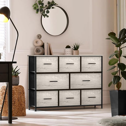 Sorbus Dresser with 8 Faux Wood Drawers - Chest Organizer Unit with Steel Frame Wood Top & Handle Easy Pull Fabric Bins for Clothes - Wide Storage Furniture for Bedroom Hallway, Living Room & Closet