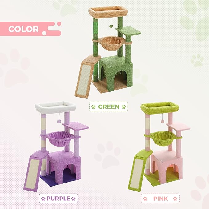 PEQULTI 36.5'' Cat Tree for Indoor Cats, Small Cat Tower with Large Condo, Cat Scratching Posts, Cozy Hammock and Scratching Ladder for Kittens, Pink-Mewly Pet