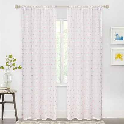 MYSKY HOME Pom Pom Sheer Curtains for Girls' Bedroom & Nursery - Pink, 72 Inch Long, 2 Panels, Light Filtering, Rod Pocket, Semi Window Drapes, 38 x 72 inch