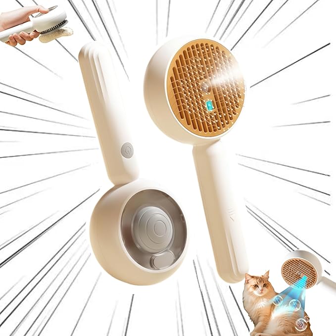 Cat steam brush for indoor cats features blue light technology,combining a dog steam brushes,ideal for the pets steam brushes for dogs and cats,and pet spray hair removal comb user BROWN-Mewly Pet