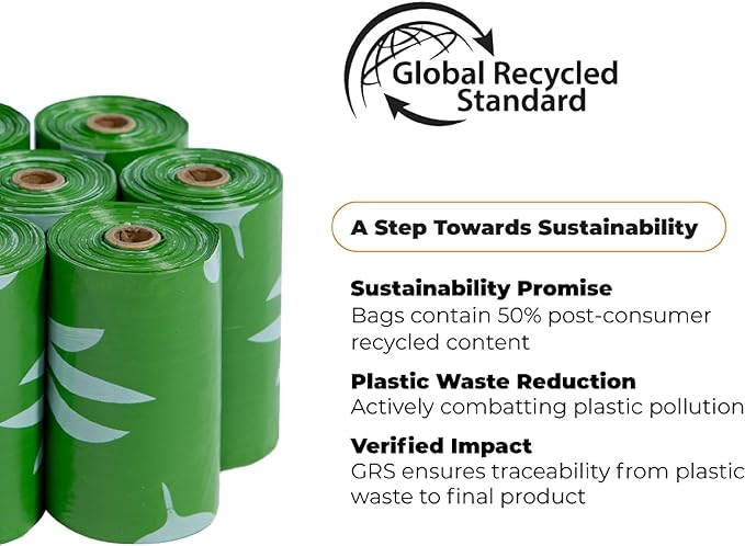 Best Pet Supplies Poop Bags for Dogs, 50% Post-Consumer Recycled Content dog waste bags on rolls, fits all poop bag holders for leashes - 600 Count, Green, Lavender Scented-Mewly Pet