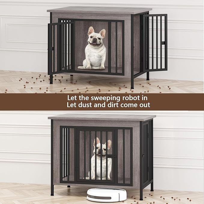 EasyCom 31.5" Small Dog Crate Furniture, Chew-Resistant Dog Crates for Small and Medium Dogs, Dog Kennel Furniture Indoor with 2 Doors and 3.94" Raised Feet, as TV Stand, End Table, Crate Table-Mewly Pet