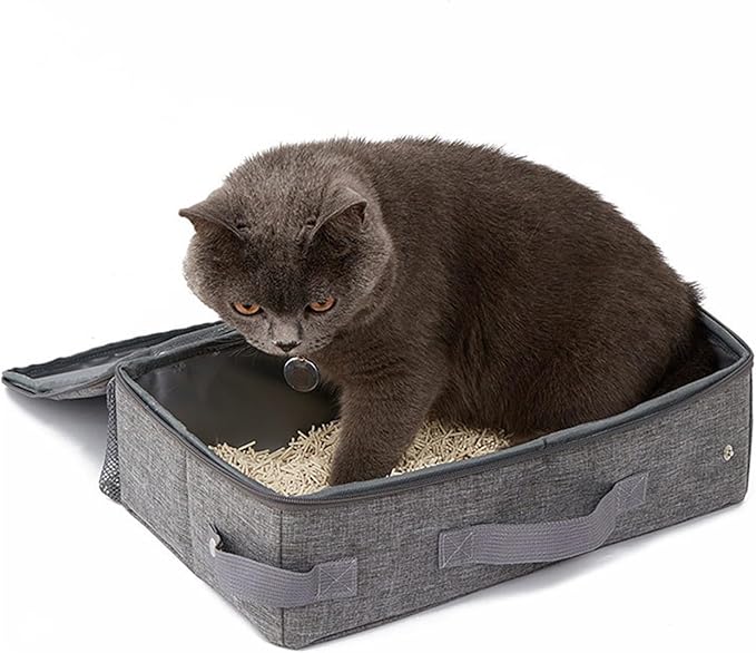 Cat Travel Litter Box, Portable Collapsible Litter Box with Lid, Small Pet Litter Box Leak Proof Litter Carrier for Cat (Square)-Mewly Pet