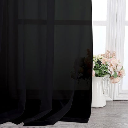 Chyhomenyc Black Sheer Scarf Valances for Windows 216 Inch Extra Long, Window Scarf Drapes Rod Pocket Backdrop for Wedding Arch Draping/Party/Canopy Bed/Living Room, 2PC, 18 Feet Length