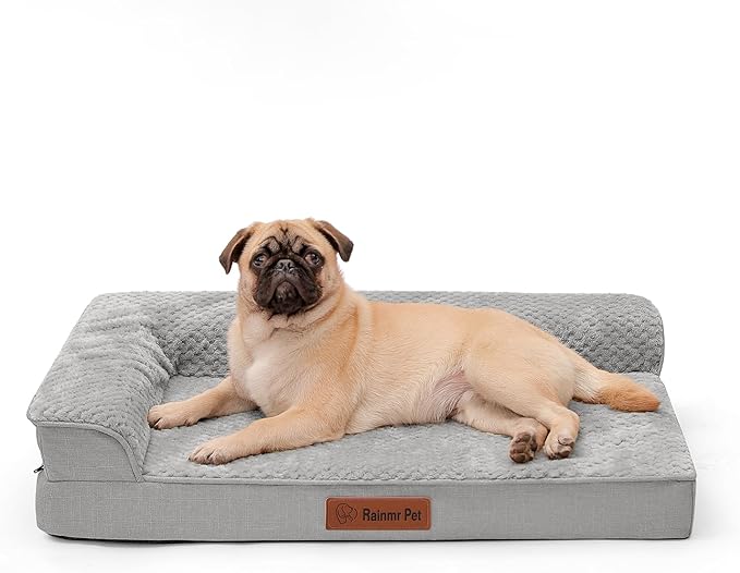 Orthopedic Dog Bed Medium Size Dog, 3 Inch Memory Foam Pet Bed for Small and Medium Dogs, Washable Removable Cover, Nonskid Bottom, Waterproof, 35x23 Inches, M Light Grey-Mewly Pet