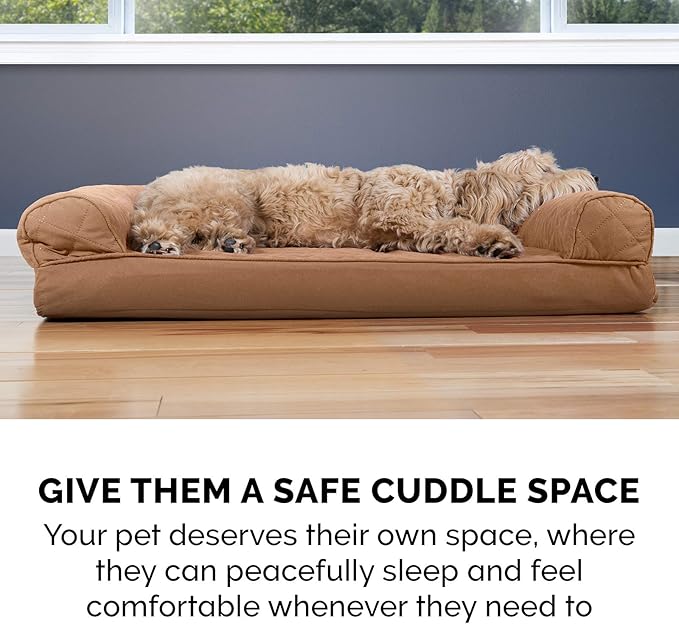 Furhaven Cooling Gel Dog Bed for Large Dogs w/ Removable Bolsters & Washable Cover, For Dogs Up to 125 lbs - Quilted Sofa - Toasted Brown, Jumbo Plus/XXL-Mewly Pet