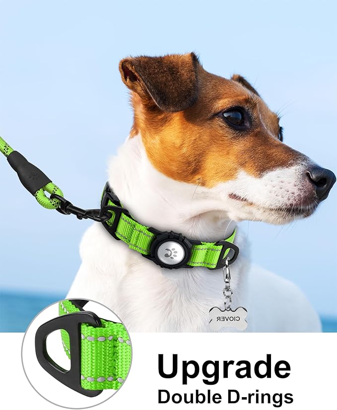 TagME Airtag Dog Collar,Waterproof Reflective Pet Collar with Airtag Holder,Soft Padded and Double D-Rings for Small Dogs,Green-Mewly Pet