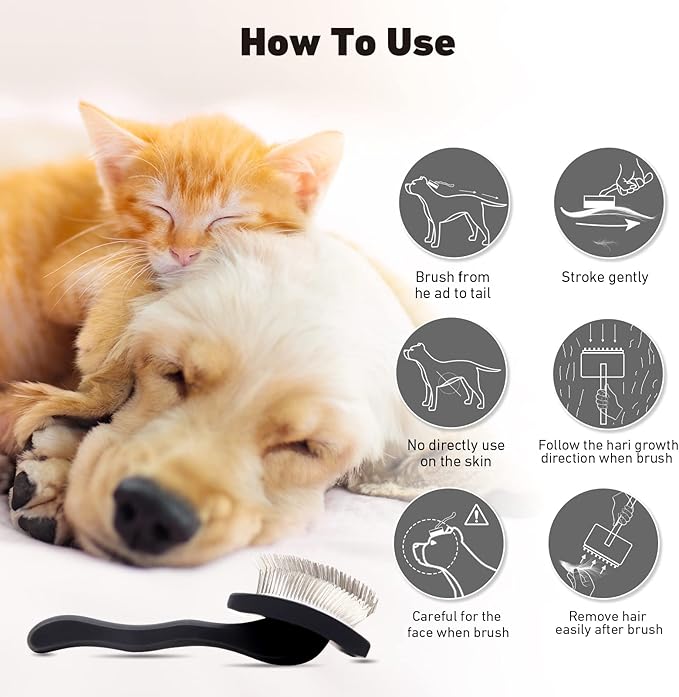 Dog Slicker Brush for Shedding and Grooming Medium or Long Haired Cats, Extra Long & Soft Pin Slicker Brush for Removes Loose Hair, Tangles, Knots, Undercoat, Free Pet Comb, Large Black-Mewly Pet