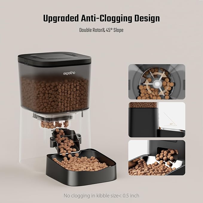 Espelho Automatic Cat Feeder- 4L Timed Cat Food Dispenser 1-6 Meals Control for Cat and Small Dog- Auto Pet Feeder with Desiccant Bag Keep Fresh for Reliable Easy Set Up and Clean- Voice Recorder-Mewly Pet