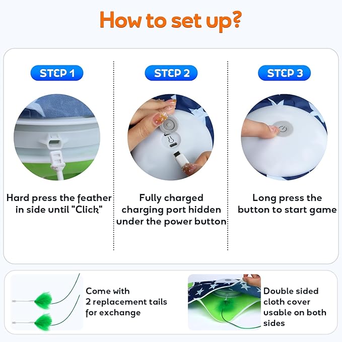 Interactive Cat Toys Auto Moving Feather Concealed in Mat,Motion Activated Cat Toys with Mouse Squeaky, Cat Exercise Toys for Bored Cats-Mewly Pet