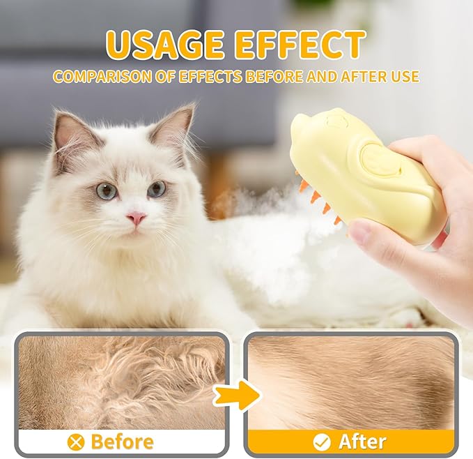 Rechargeable 3in1 Self-Cleaning Cat & Dog Deshedding Brush with 2 Gears for Long & Short Hair - Yellow-Mewly Pet