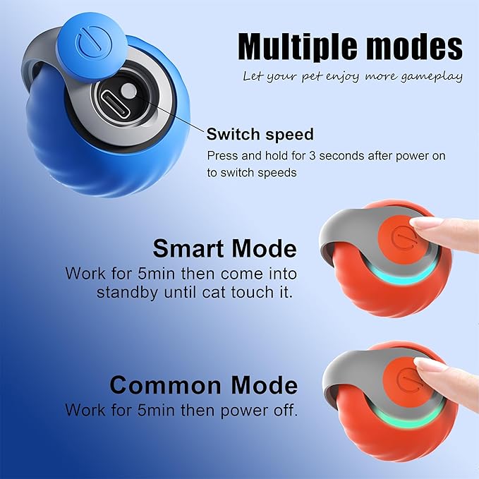 1pc Interactive Automatic Remote Control Cat Mice Car Toy and 1pc Smart Electric Moving Speedy Cat Ball Toy with Feather Tail, Suitable for Dogs, Keep Busy, Stimulating, Rechargeable (Blue)-Mewly Pet