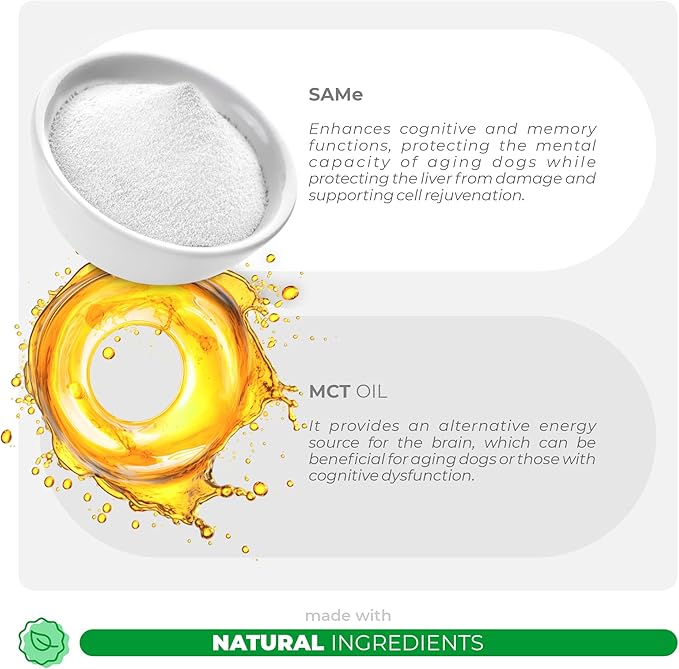 Same for Dogs - 90 Soft Chews - S-Adenosyl-L-Methionine - with MCT Oil for Better Absorption - Promotes Brain Health, Liver Support, and Cognitive Function-Mewly Pet