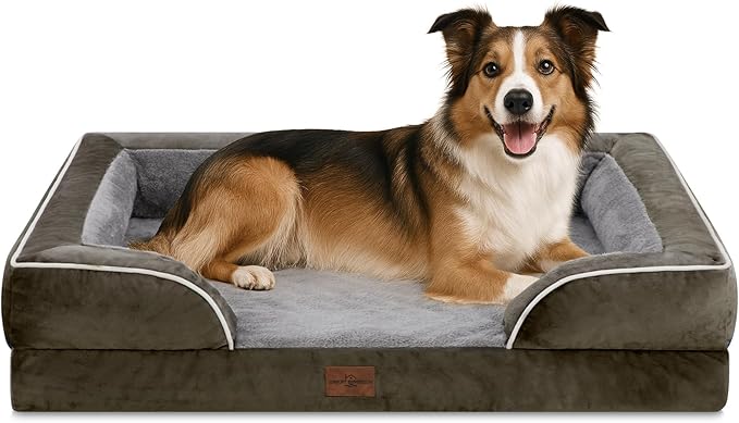 Comfort Expression Large Dog Beds Waterproof Orthopedic Foam Dog Sofa Beds Comfy Pet Bed with Washable Removable Cover & Non-Slip Bottom(Large,Dark Green)-Mewly Pet