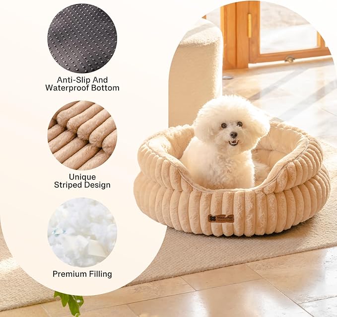 MEWOOFUN Cat Beds for Indoor Cats Washable, Dog Beds for Small Dogs Round Pet Bed for Puppy and Kitten (Camel, 20"x20"x8")-Mewly Pet