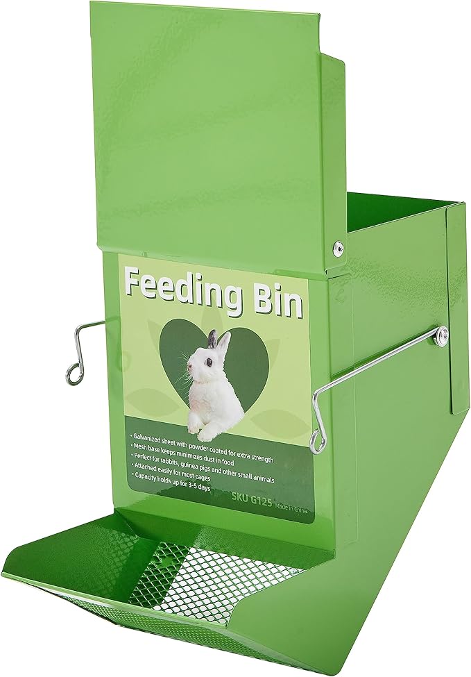Metal Small Animal Feeder with Lid, Heavy Duty, Large Capacity Food Dispenser, Great for Rabbits, Guinea Pigs, Chinchillas and Other Small Animals. (4.6 inch, Green)-Mewly Pet