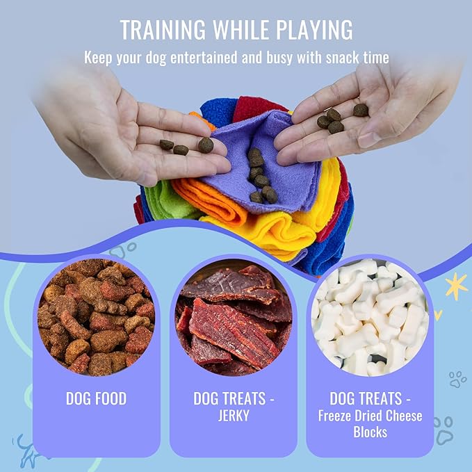 Pet Snuffle Ball, Puzzle Sniffing Interactive Dog Ball for Blind Dogs Training Stress Relief Dog Enrichment Toys Treat Machine Washable (15cm, Rainbow Color)-Mewly Pet