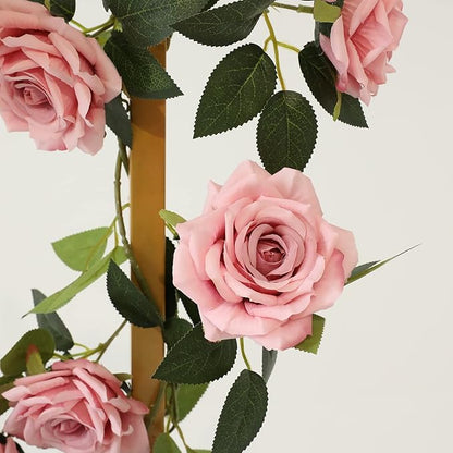 2 Strands 73'' Artificial Silk Rose Flower Vines Garland, Fake Pink Roses Floral Green Leaves Hanging Plant for Wedding Arrangement Decoration, Wall, Party, Bedroom, Home Decor (Pink)