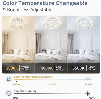 LEDIARY 15.7" Modern Ceiling Fans with Lights and Remote, Dimmable Low Profile Ceiling Fan, Flush Mount Ceiling Fan, Stepless Color Temperature Change and 6 Speeds - White