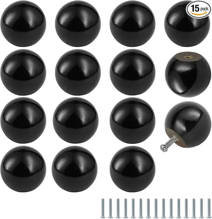 FoDau770 15pcs Black Wood Knobs, Round Ball Cabinet Knobs Vintage Drawer Pulls, Natural Wooden Cabinet Hardware for Furniture Drawer Dresser Wardrobe Cupboard - 1-1/2" Diameter