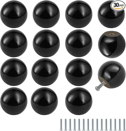FoDau770 30pcs Black Wood Knobs, Round Ball Cabinet Knobs Vintage Drawer Pulls, Natural Wooden Cabinet Hardware for Furniture Drawer Dresser Wardrobe Cupboard - 1-1/2" Diameter