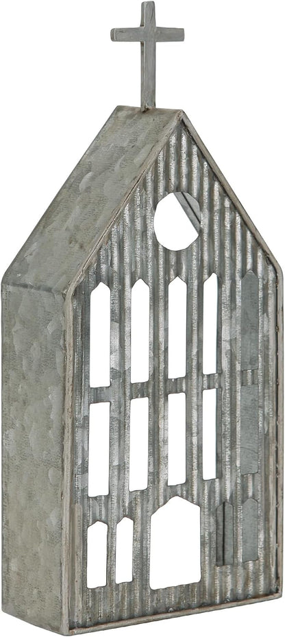Church Shaped Tea Light Candle Holder Farmhouse Galvanized Metal Candle Holder Vintage Decorative Tealight Holder for Table Centerpiece Decoration - 4.53" x 1.97" x 10.43"