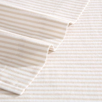 Laura Ashley - Flannel Sheets Twin Size, Anti-Pilling & Wrinkle Resistant Cotton, Touchably Soft for All-Season Comfort - Bed Sheets with Matching Pillowcase & Fitted Sheet (Oxfordshire Stripe Beige)